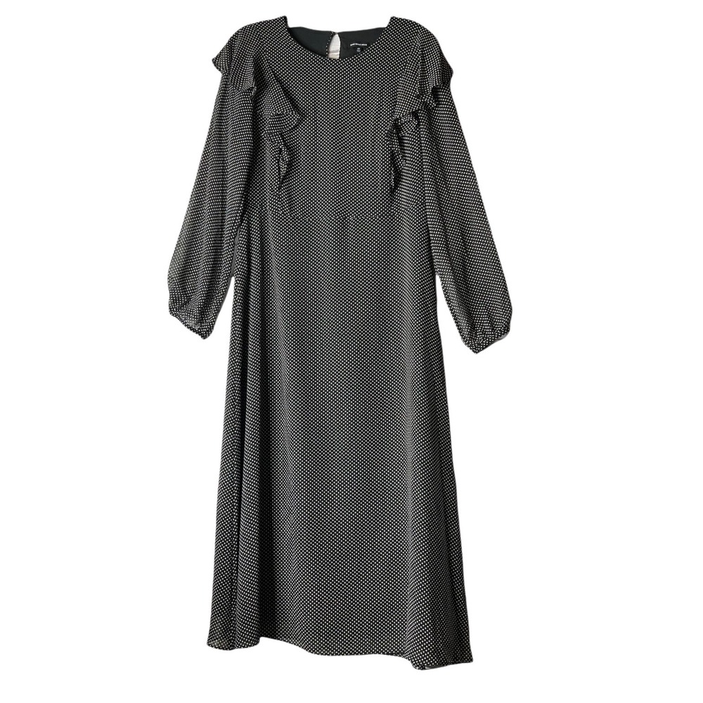 Who What Wear Womens Polka Dot Midi Dress M Long Sleeve Black White Cottagecore